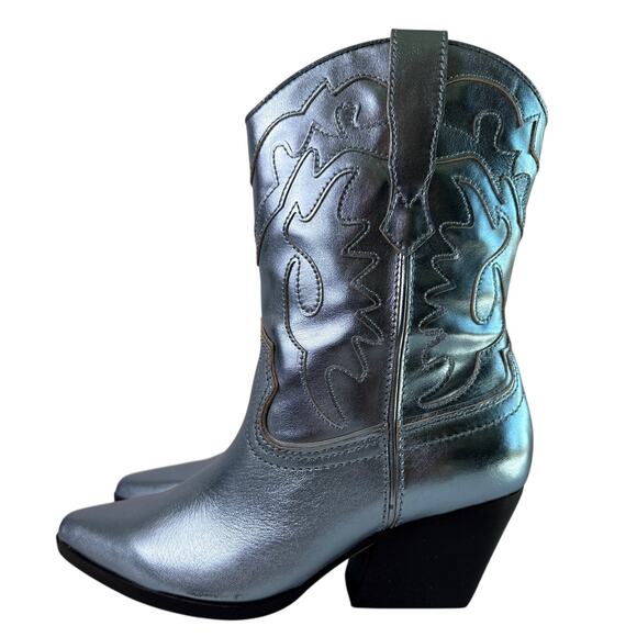 Dolce Vita Landen Western Boots Electric Blue Women's 8 Leather Mid Calf Pull On - Picture 3 of 13